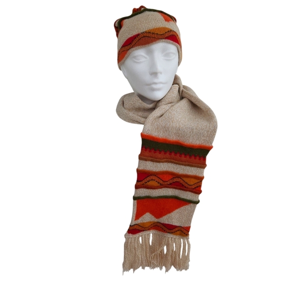 PERUVIAN ALPACA COLLECTION Made in Peru 2-in-1 Scarf Hat Unisex fringes - Picture 3 of 12